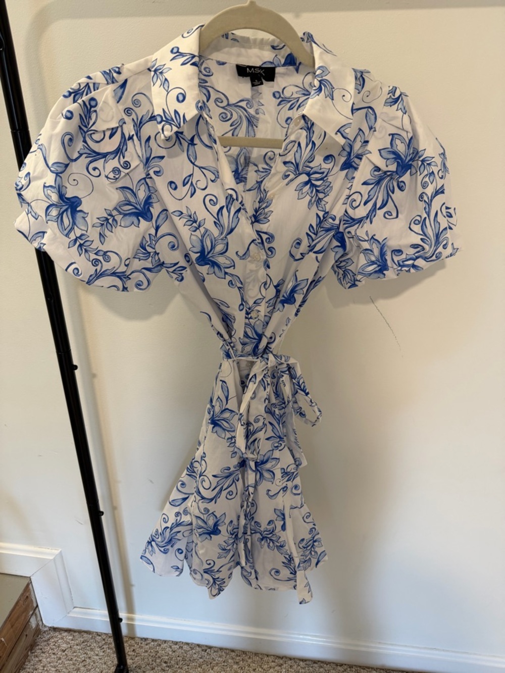 MSK White Dress with Blue Floral Print
